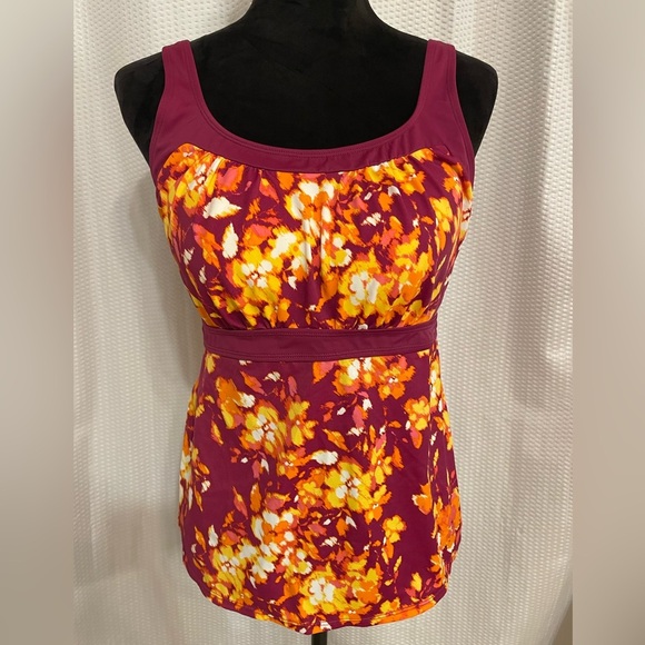 D & Co Beach Multicolor Floral Print Tankini Size 12 - Picture 2 of 8